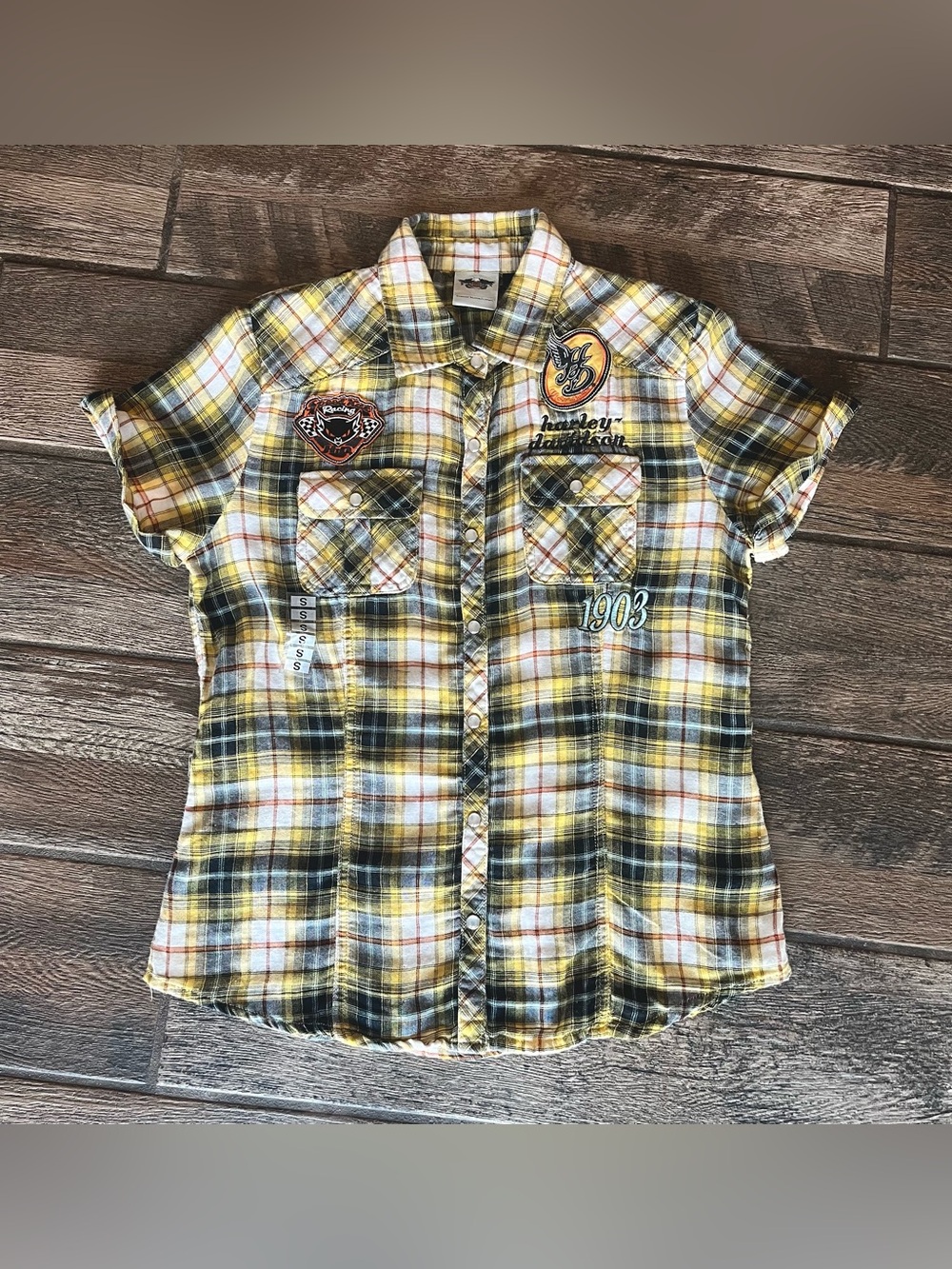 Harley-Davidson Plaid Snap-Front Shirt patches embroidery Small